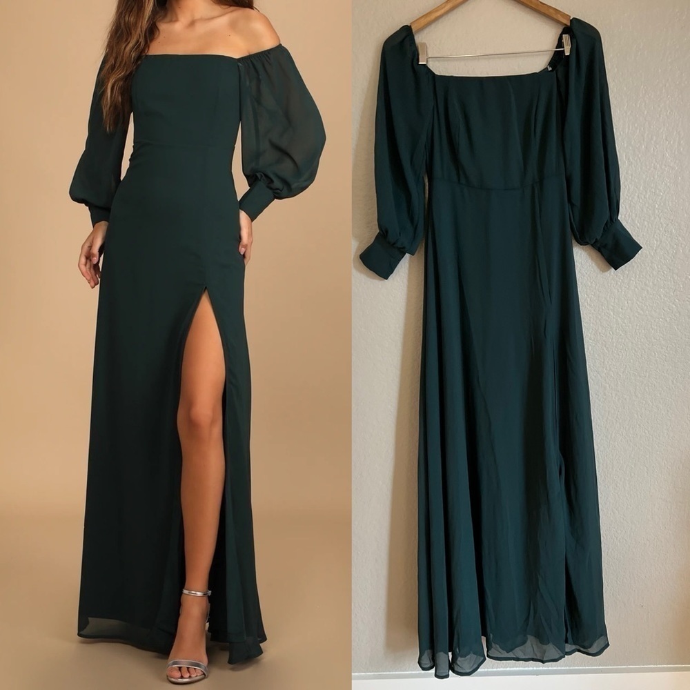 NWOT Feel the Romance Emerald Green Off-the-Shoulder Maxi Dress